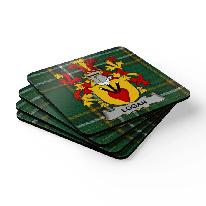 Logan Family Crest Tartan Design Coaster Set