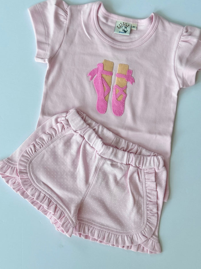 Luigi - Tee + Short Set - Baby Pink Ballet Slippers/White Dot
