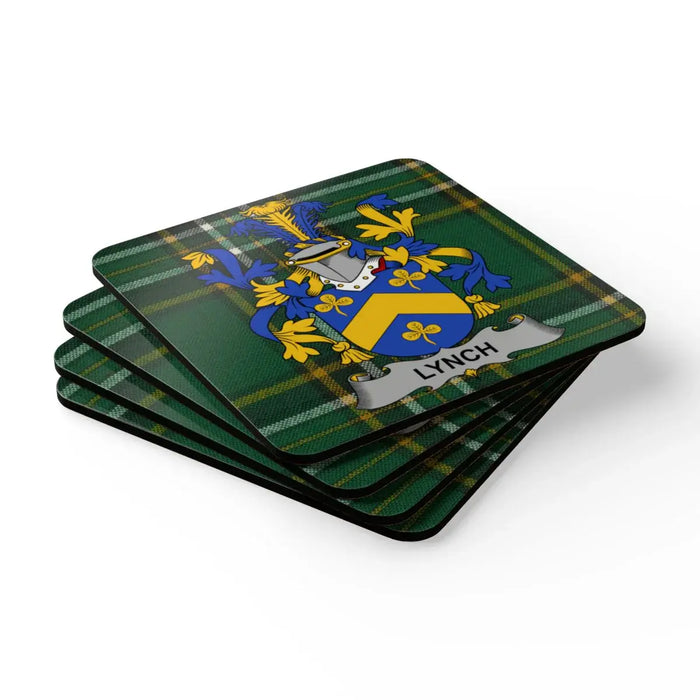 Family Crest on Green Plaid Background Coaster