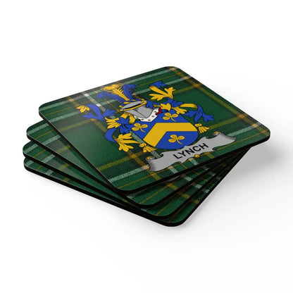 Family Crest on Green Plaid Background Coaster