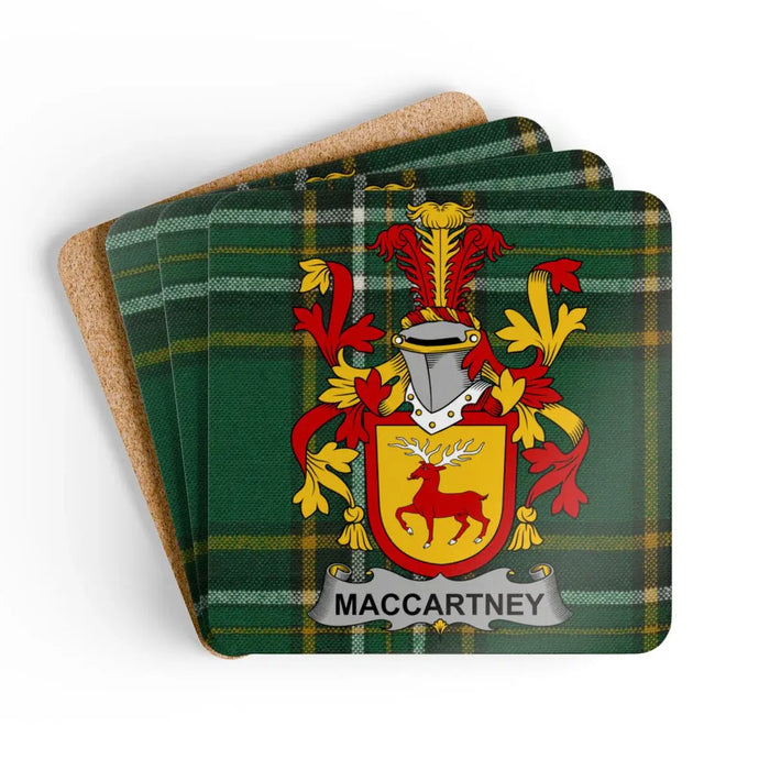 Maccartney Family Crest Green Tartan Coaster Set