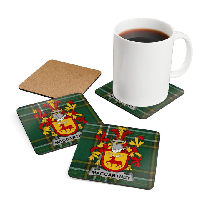 MacCartney Family Crest Green Tartan Coasters