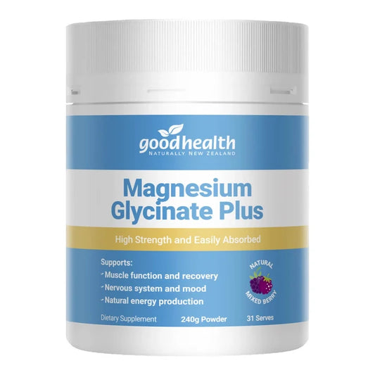 Good Health Magnesium Glycinate Plus supplement container on a white background