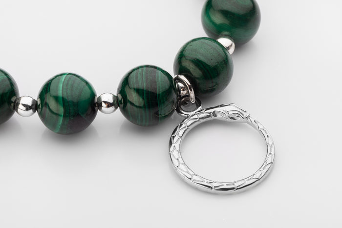 vkngjewelry Bracelet Malachite, Black Agate and Hematite Bracelet with Ouroboros
