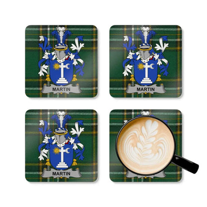 Custom Martin Coat of Arms Tartan Plaid Coaster Set