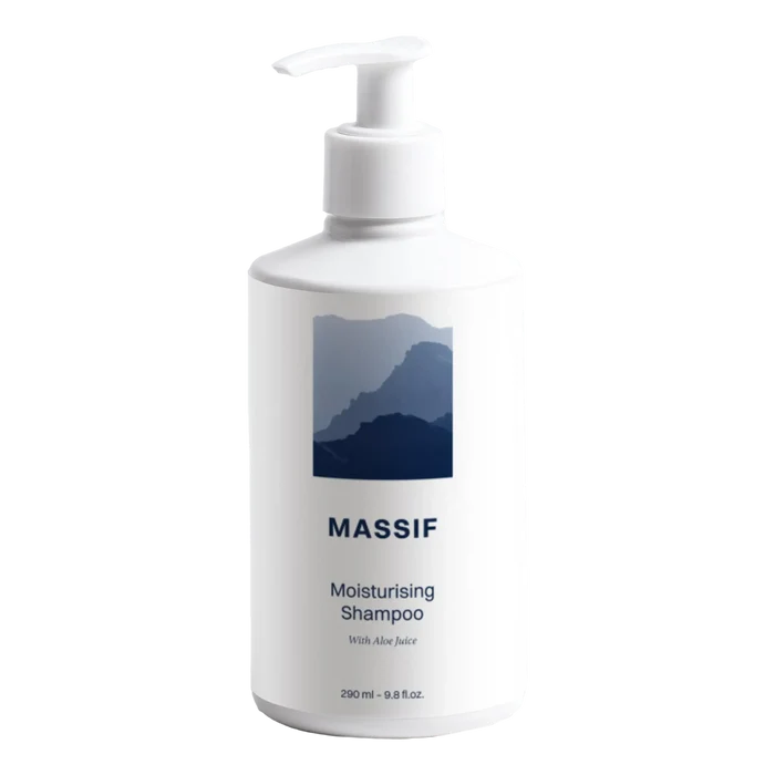 Massif Moisturising Shampoo med aloe frontvisning hvit flaske