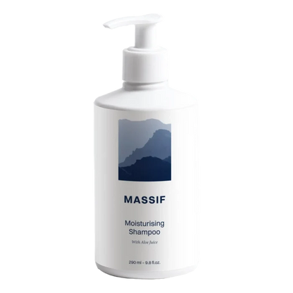 Massif Moisturising Shampoo med aloe frontvisning hvit flaske