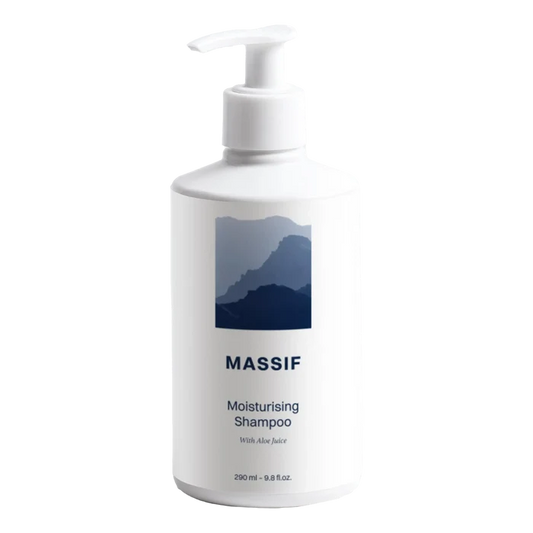 Massif Moisturising Shampoo med aloe frontvisning hvit flaske