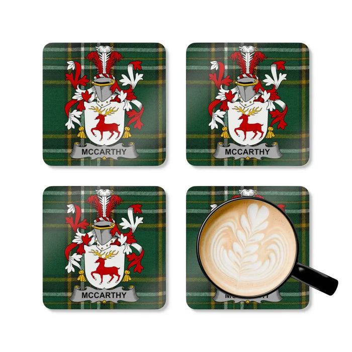 McCarthy Irish Family Crest four-piece coaster set