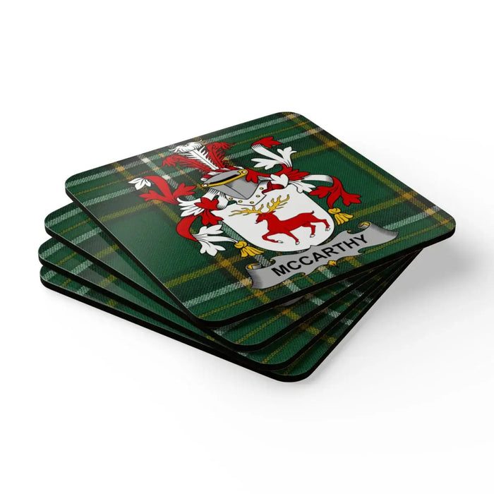 McCarthy Family Crest Tartan Pattern Coasters