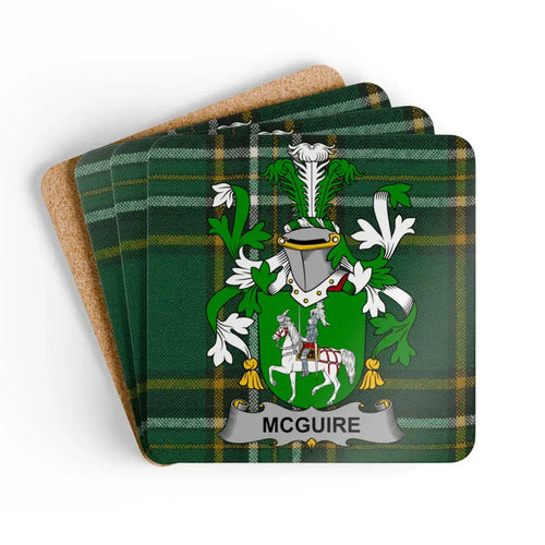 McGuire family crest square cork coasters