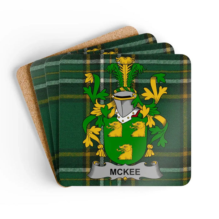 Green Plaid Coasters with McKee Family Crest