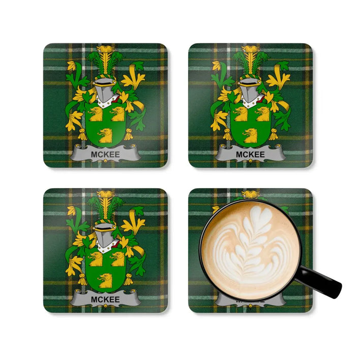 McKee Family Crest Tartan Plaid Coasters Set of 4