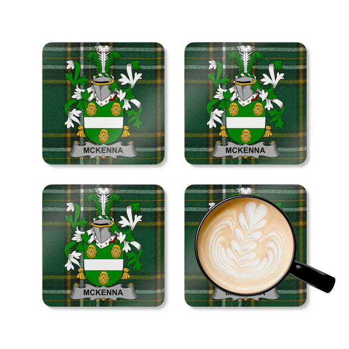 Family Crest with Tartan Background Coaster