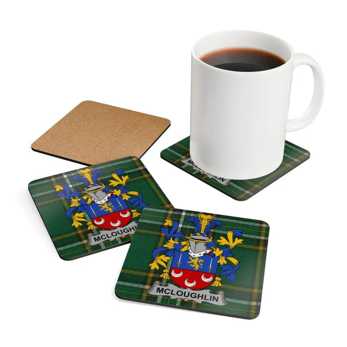 McLoughlin Family Crest Green Plaid Coaster