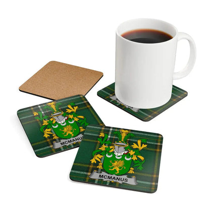 McManus Family Crest Green Tartan Coasters