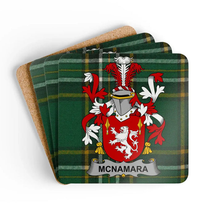 McNamara Family Crest Plaid Coaster Set