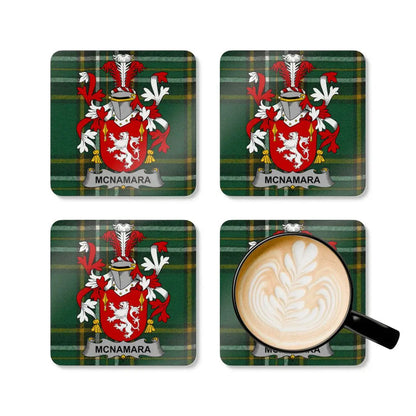 McNamara Family Crest Design with Plaid Coasters