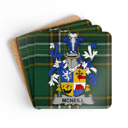 McNeill Irish surname tartan coaster with crest-style emblem