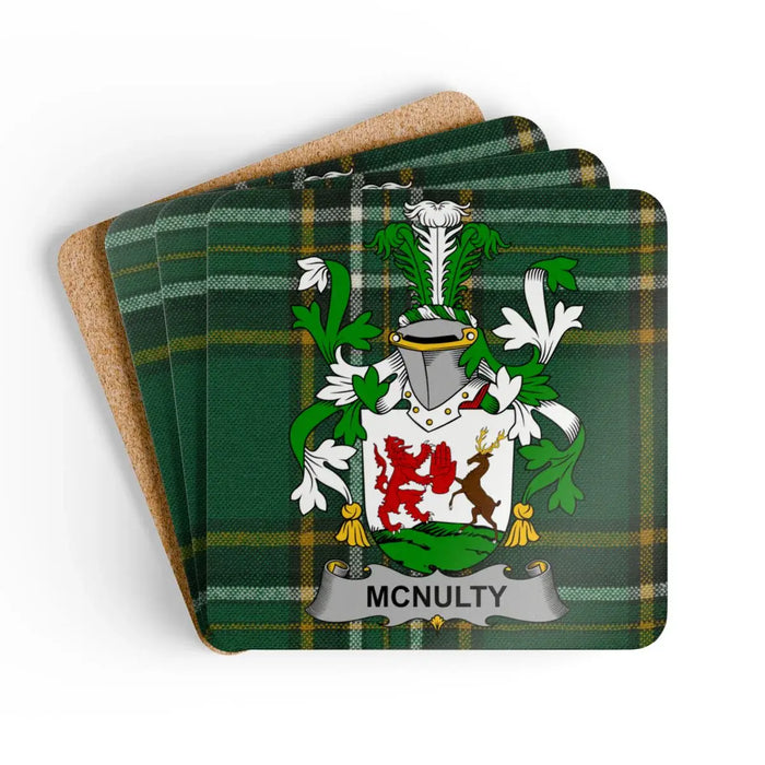 McNulty Clan Crest Tartan Pattern Coasters