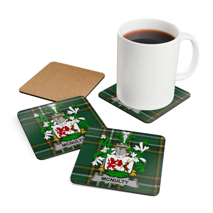 McNulty Family Crest Plaid Pattern Coasters