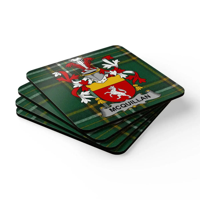 McQuillan Family Crest Tartan Print Coaster Set