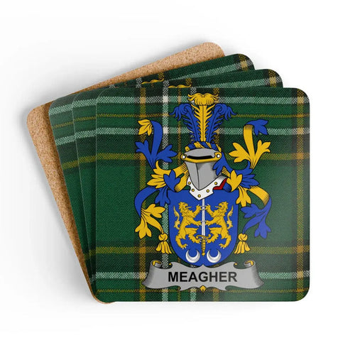 Family Crest Coasters with Meagher Plaid Design