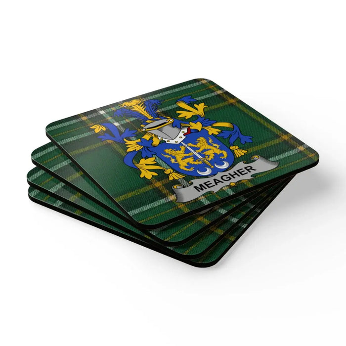 Meagher Family Crest Plaid Pattern Coasters Set
