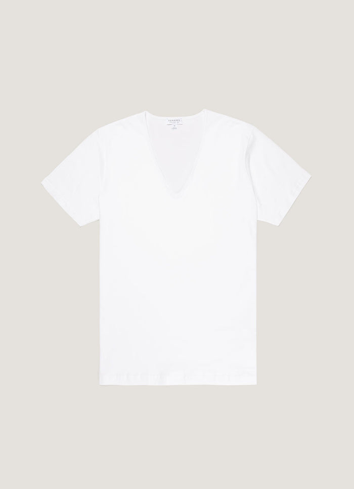 Men's Superfine Cotton V-neck Underwear T-shirt in White