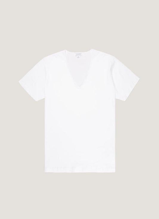 Men's Superfine Cotton V-neck Underwear T-shirt in White