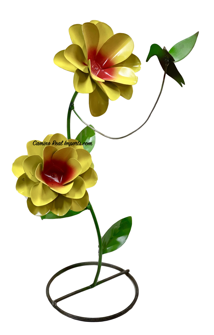 Metal Flower & Hummingbird Yard Or Garden Decor MRFH022