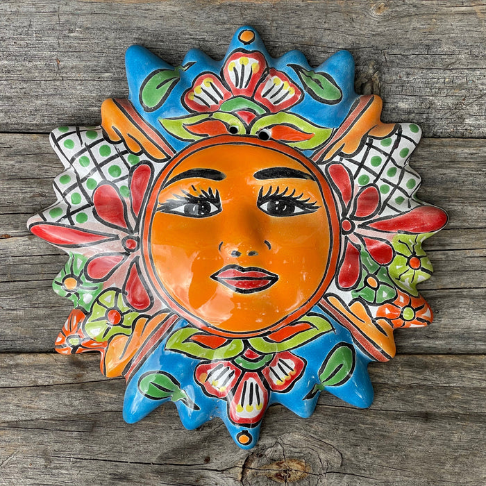 Mexican Wall Hanging Talavera Pottery Sun Face 10" TSM2003