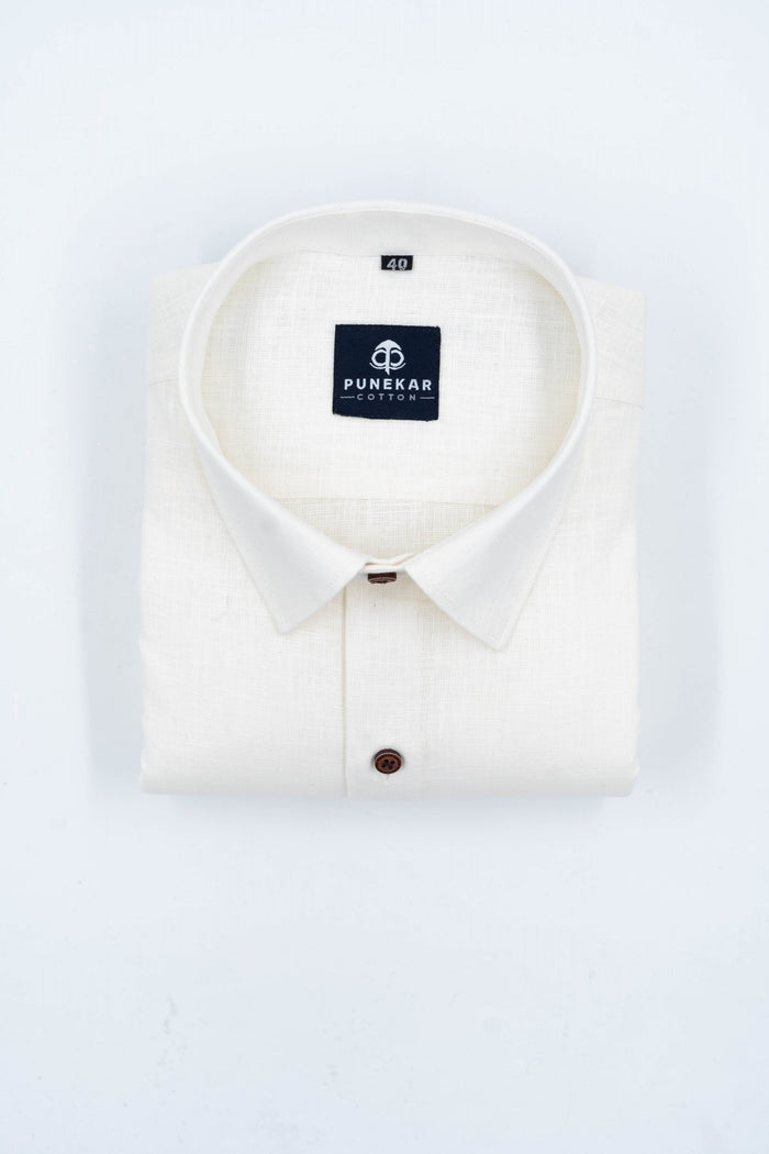 Milky White Color Linen Formal Shirts For Men - Punekar Cotton