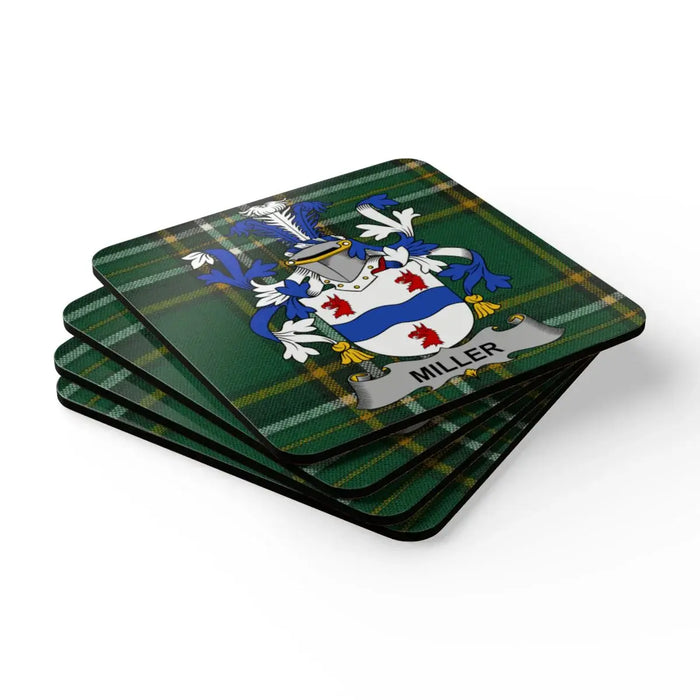 Miller Family Crest Tartan Design Coaster Set