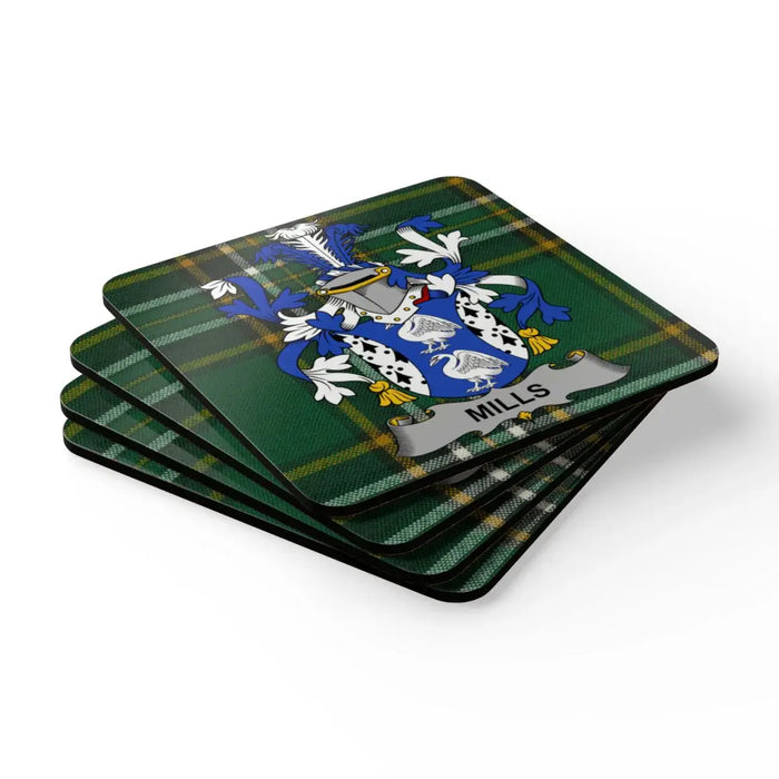 Mills Family Crest Plaid Coasters Home Decor