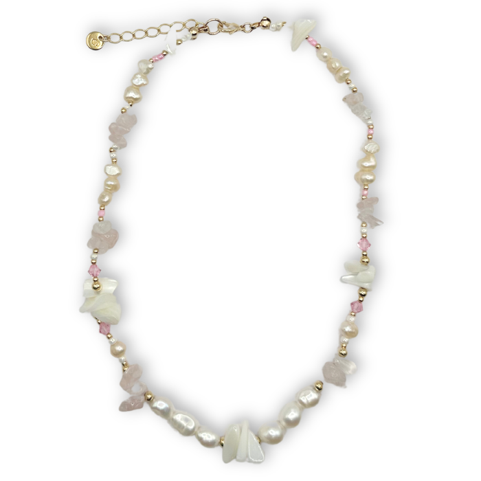 Monica Necklace-Freshwater Pearl, Gemstones, 18K Gold Filled