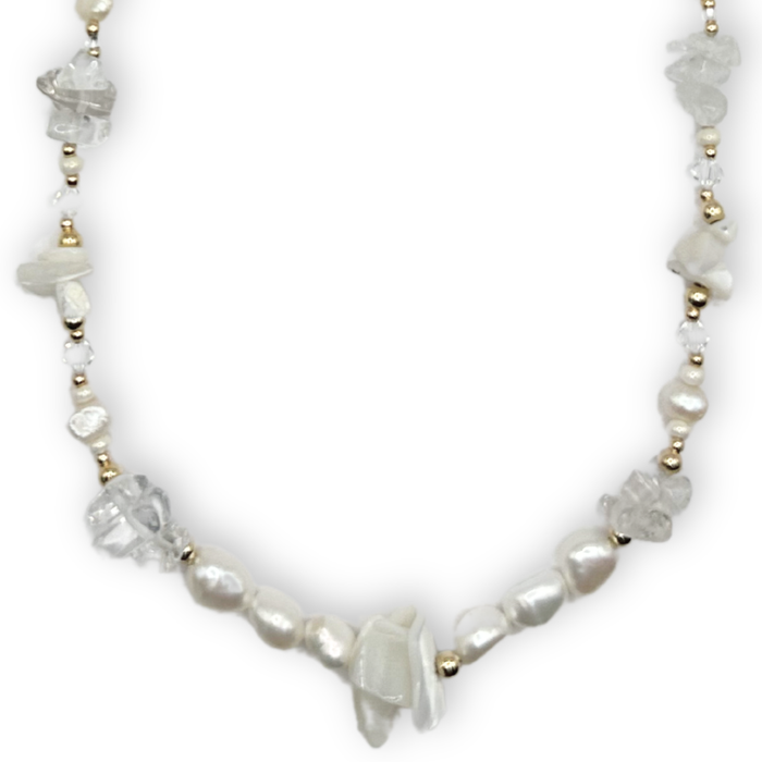 Monica Necklace-Freshwater Pearl, Gemstones, 18K Gold Filled