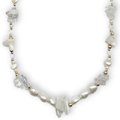 Monica Necklace-Freshwater Pearl, Gemstones, 18K Gold Filled
