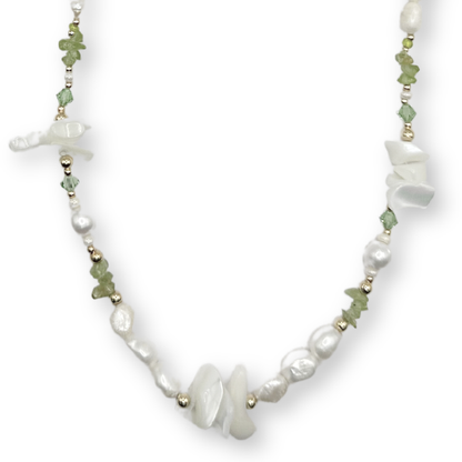 Monica Necklace-Freshwater Pearl, Gemstones, 18K Gold Filled