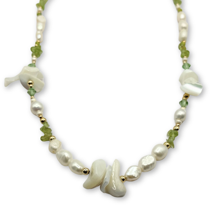 Monica Necklace-Freshwater Pearl, Gemstones, 18K Gold Filled