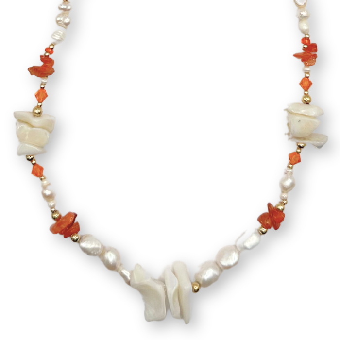 Monica Necklace-Freshwater Pearl, Gemstones, 18K Gold Filled