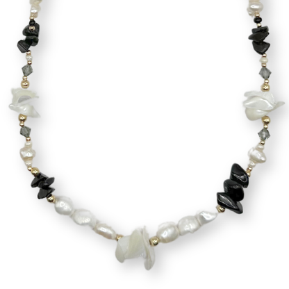 Monica Necklace-Freshwater Pearl, Gemstones, 18K Gold Filled