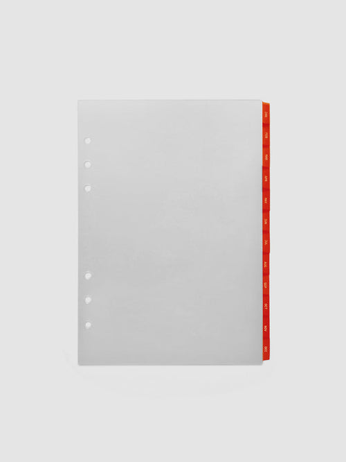 A5 6-Ring Punch Ultra-Thin Monthly Dividers in deep orange, set of 12 dividers fanned to show all months