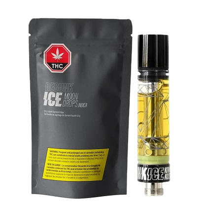 Front view of the Moon Drops Liquid Diamonds Vape Cartridge with bold branding against a dark background.