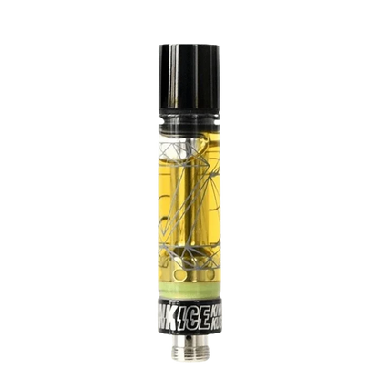 A close-up of the Moon Drops Liquid Diamonds Vape Cartridge showing a clear tank with visible liquid and a silver connector.