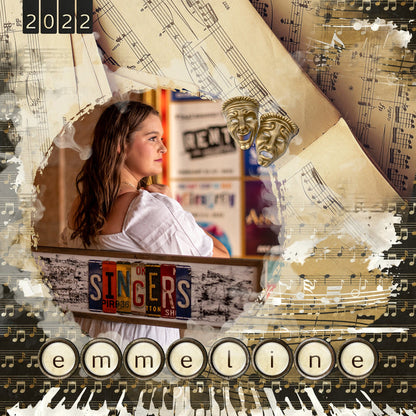 These beautiful musical digital photo masks and overlays by Lucky Girl Creative digital art for digital scrapbooking can be filled with paper or photos, colorized, or used as Blend effects. In Photoshop, drop the photo mask on your page, overlay with your favorite photo, and create a clipping path for a stunning result. The embellishments included in this digital scrapbooking bundle are great for music class, musicians, plays, concerts, and more.