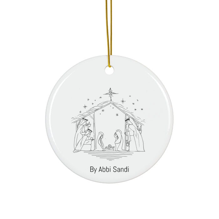 Nativity Ceramic Ornament — Round Christmas Manger Scene (4 Shapes)