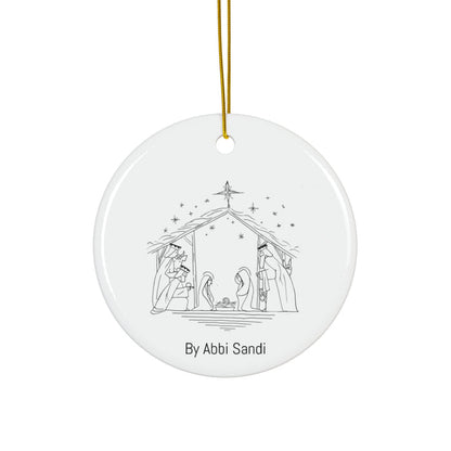 Nativity Ceramic Ornament — Round Christmas Manger Scene (4 Shapes)