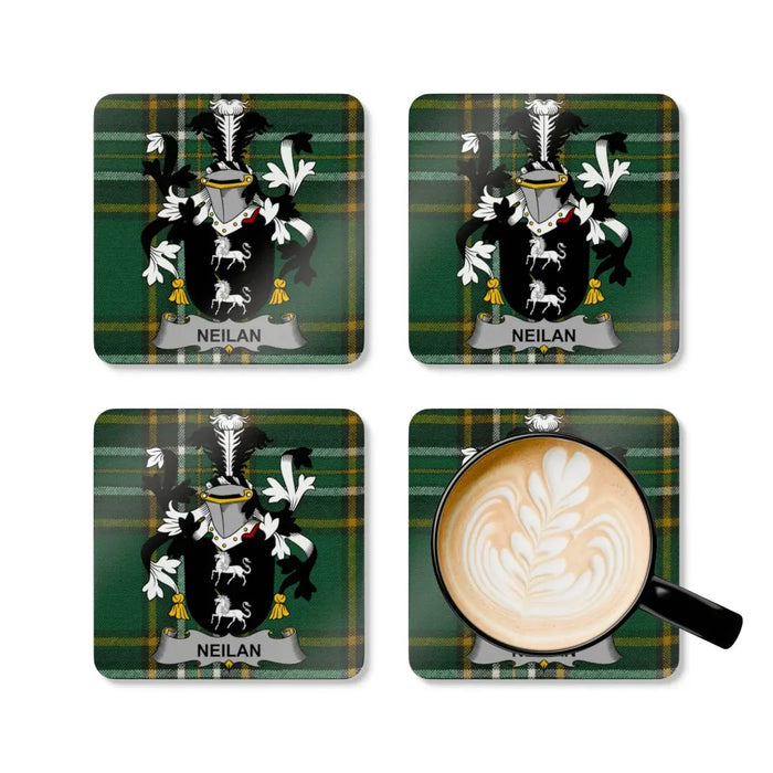 Neilan Tartan Shield Family Crest Design Coasters