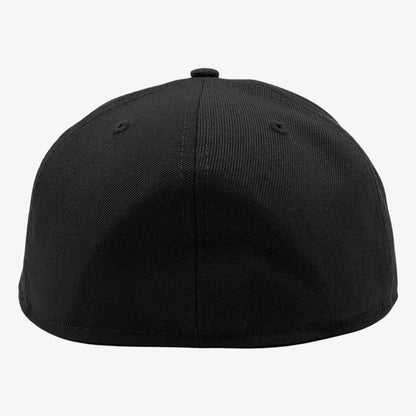 A plain black New Era Official 59FIFTY Fitted Cap by Other is displayed from the back against a white background. This cap showcases the iconic 59FIFTY silhouette with a smooth, unadorned back, two small ventilation holes on each side, and a central top button. The design remains minimal with no logos or visible decorations.